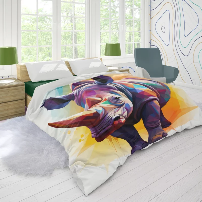 Colorful Low Poly Rhino Duvet Cover