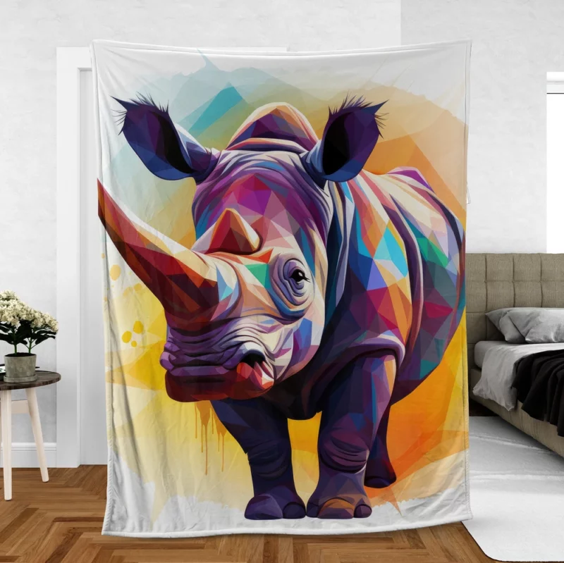 Colorful Low Poly Rhino Fleece Blanket