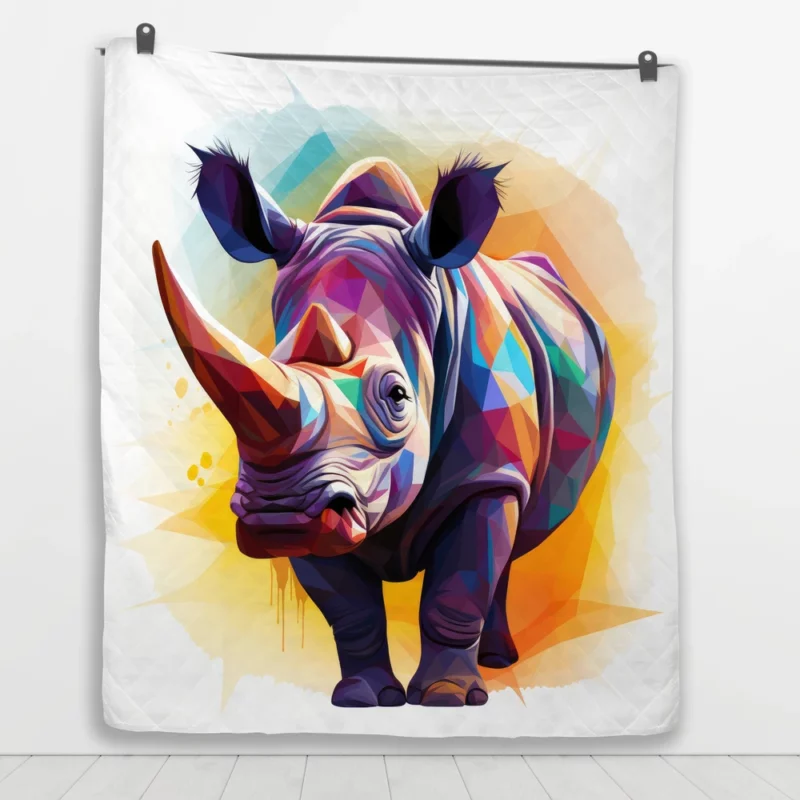 Colorful Low Poly Rhino Quilt Blanket 1