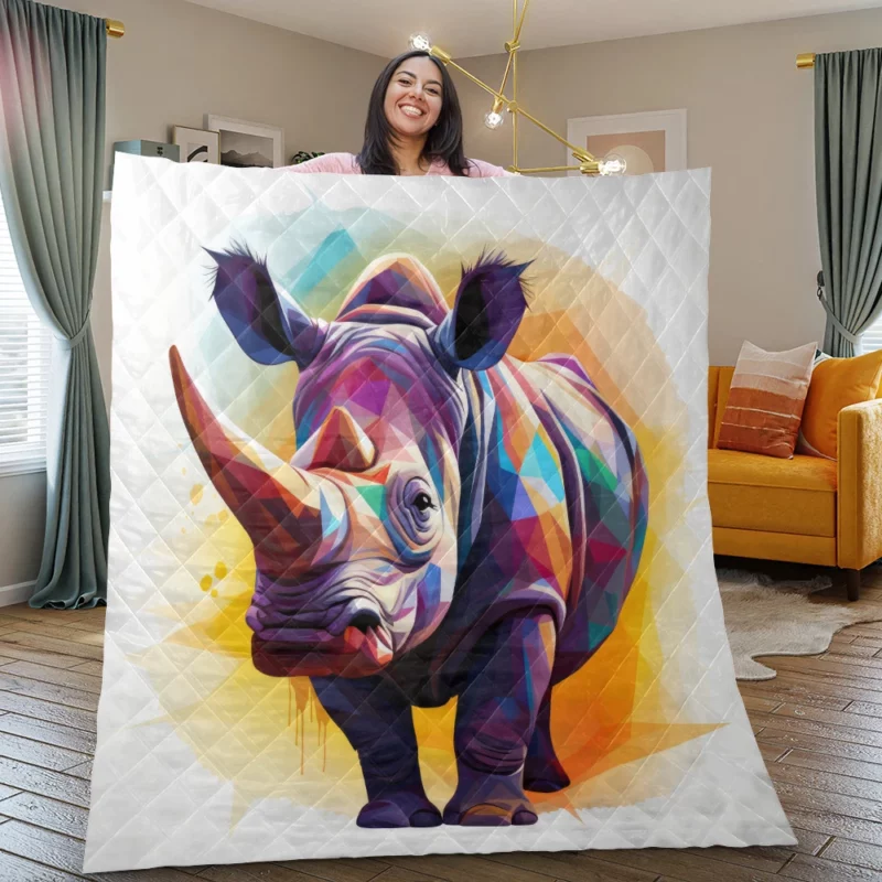 Colorful Low Poly Rhino Quilt Blanket