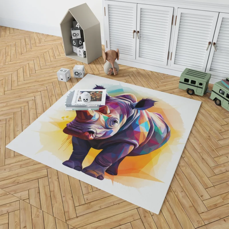 Colorful Low Poly Rhino Rug 1