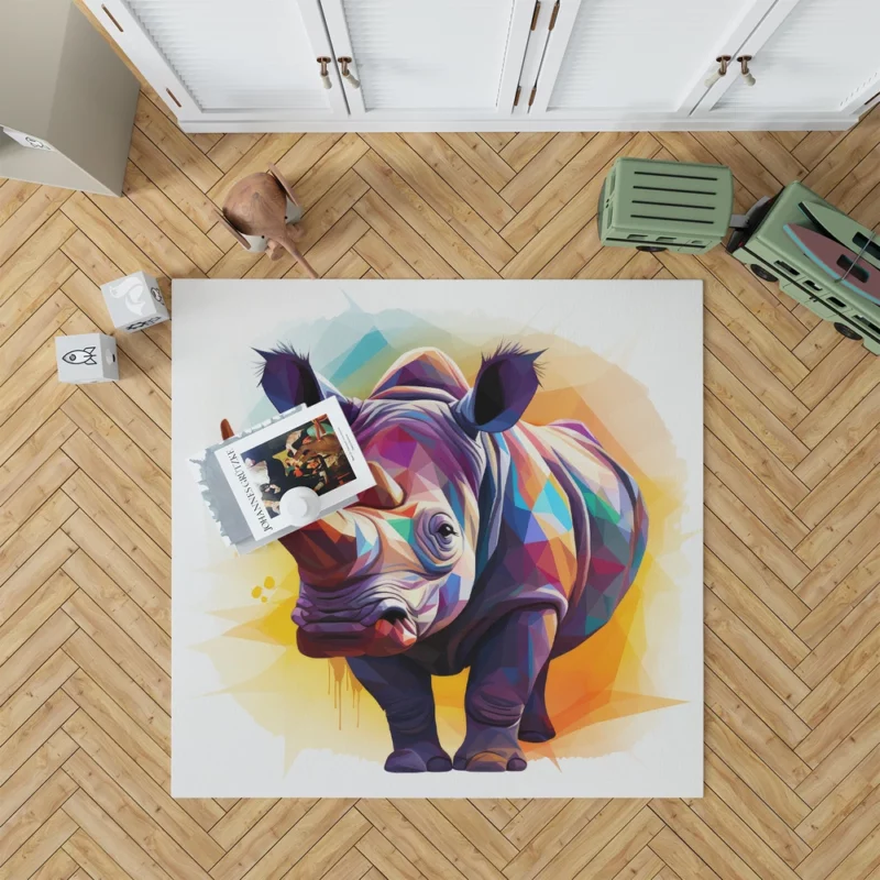 Colorful Low Poly Rhino Rug