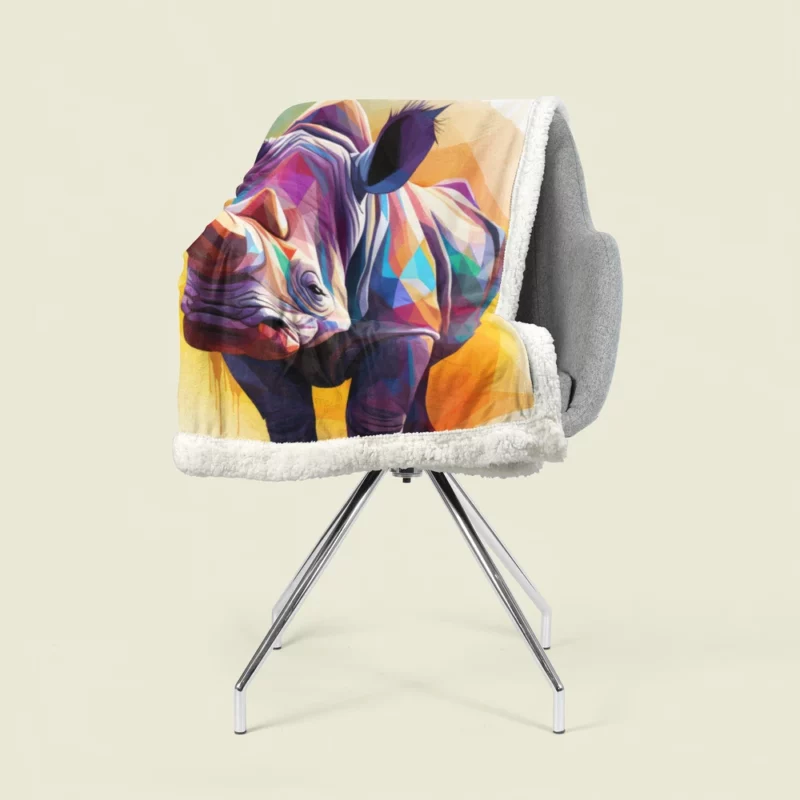 Colorful Low Poly Rhino Sherpa Fleece Blanket 1