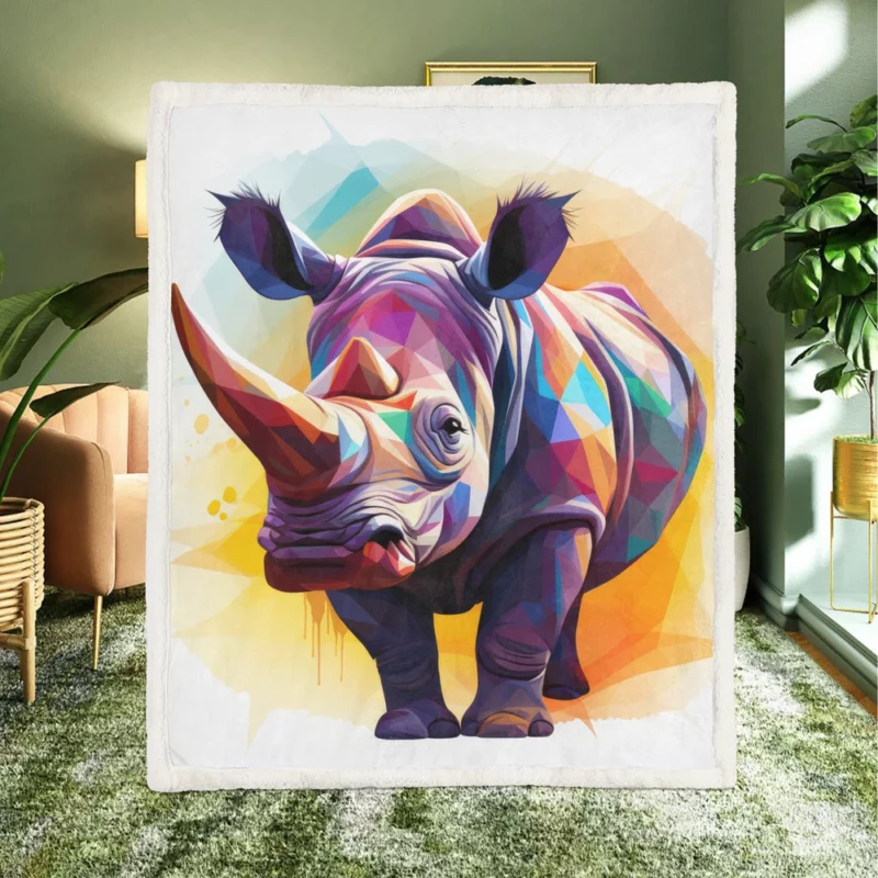 Colorful Low Poly Rhino Sherpa Fleece Blanket