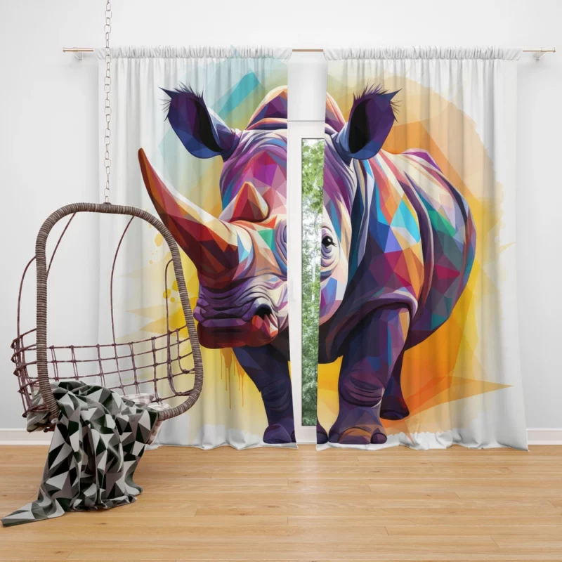 Colorful Low Poly Rhino Window Curtain