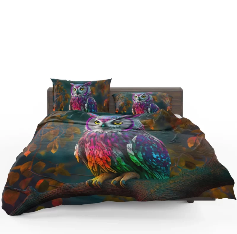 Colorful Owl on a Branch Bedding Set 1