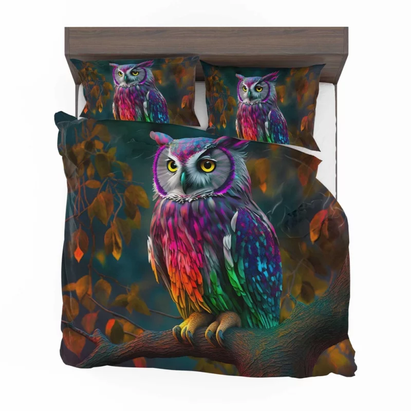 Colorful Owl on a Branch Bedding Set 2