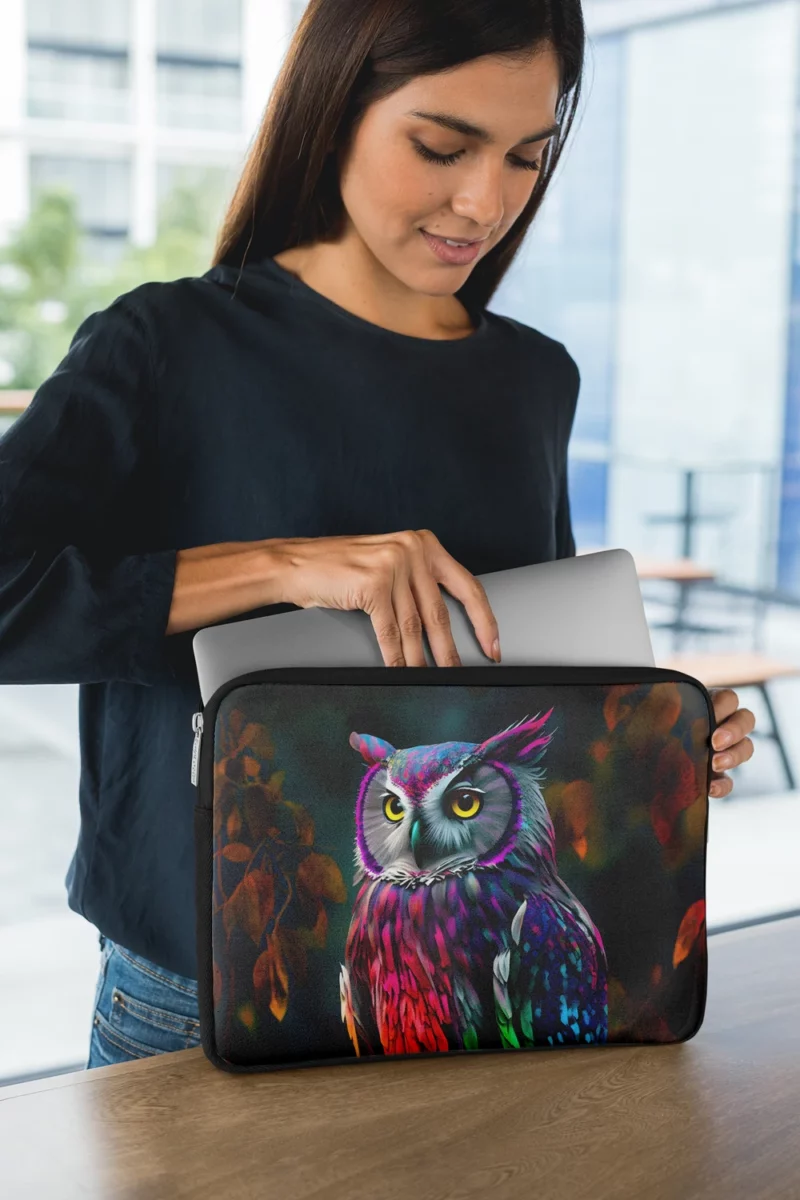 Colorful Owl on a Branch Laptop Sleeve 1