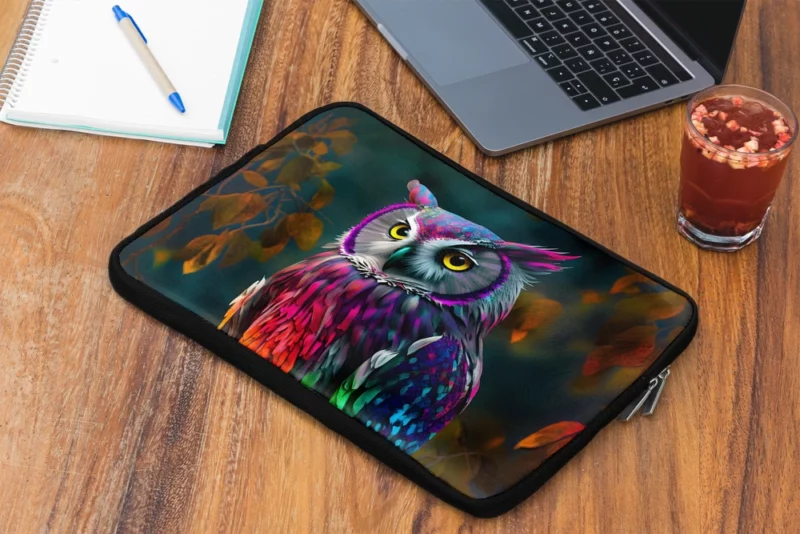 Colorful Owl on a Branch Laptop Sleeve 2