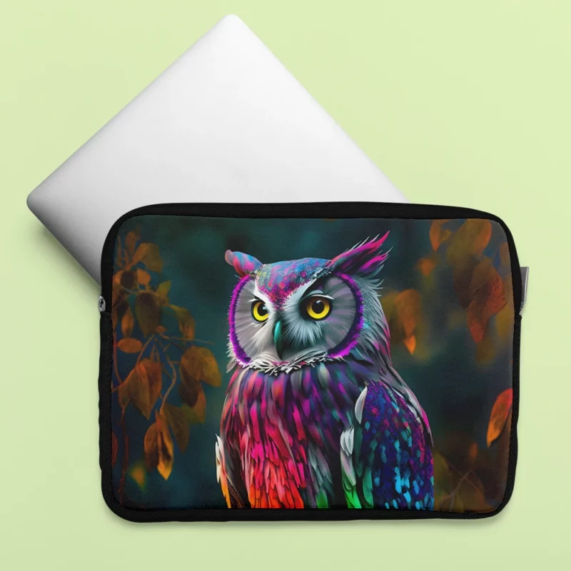 Colorful Owl on a Branch Laptop Sleeve