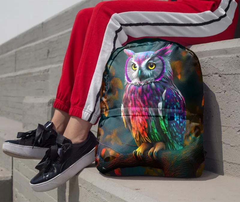 Colorful Owl on a Branch Minimalist Backpack 1