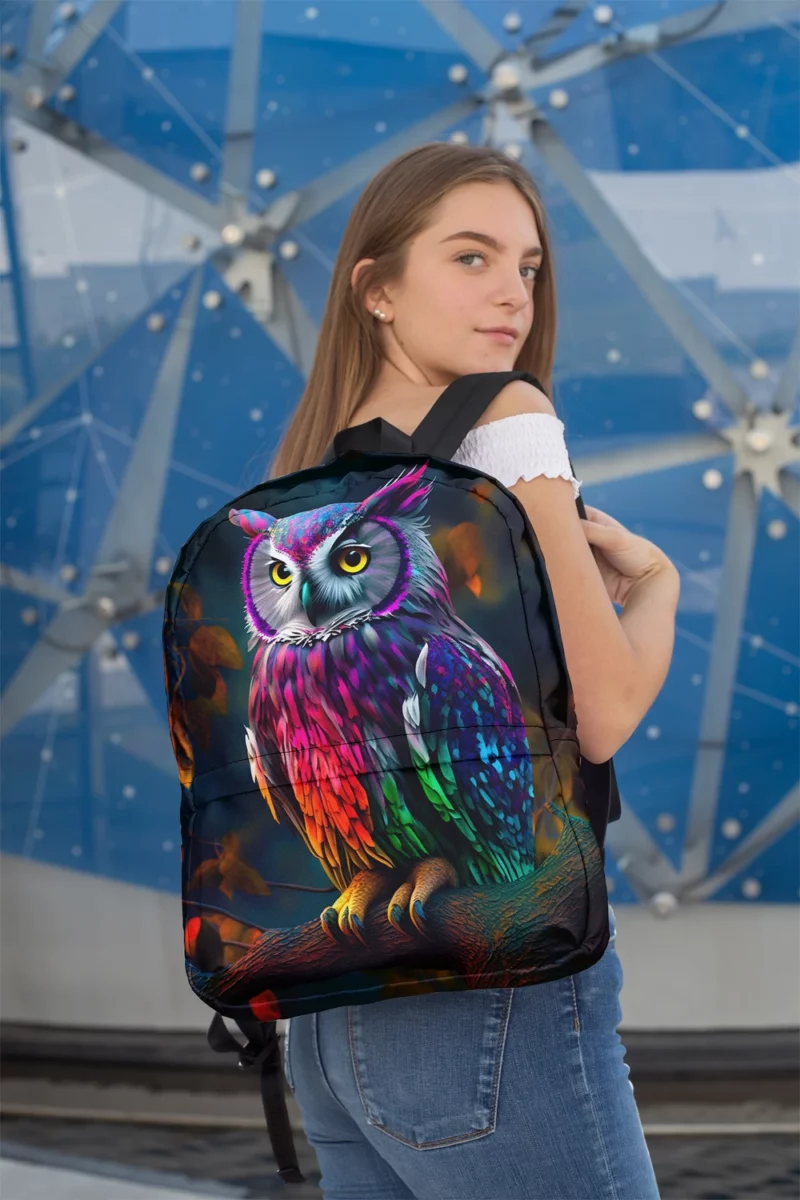 Colorful Owl on a Branch Minimalist Backpack 2