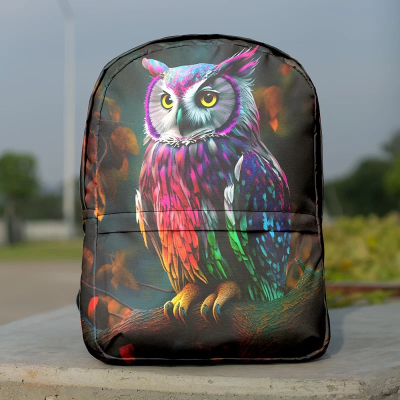 Colorful Owl on a Branch Minimalist Backpack