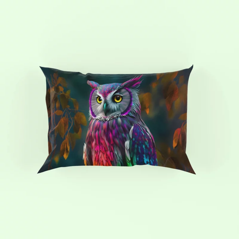 Colorful Owl on a Branch Pillow Case