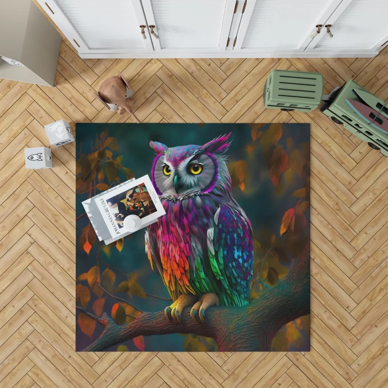 Colorful Owl on a Branch Rug