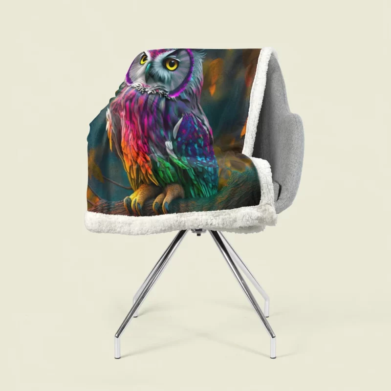 Colorful Owl on a Branch Sherpa Fleece Blanket 1