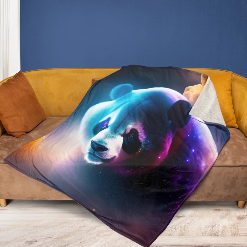 Colorful Panda Portrait Fleece Blanket 1