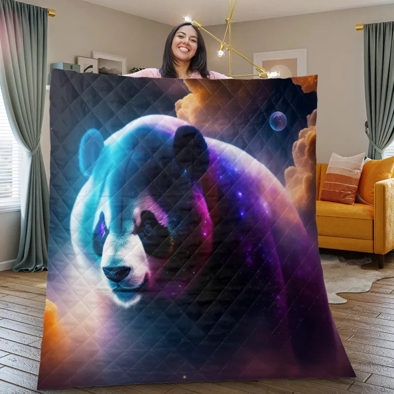 Colorful Panda Portrait Quilt Blanket