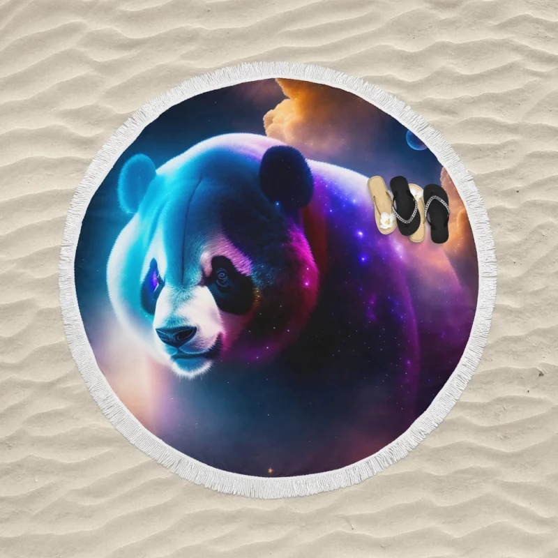 Colorful Panda Portrait Round Beach Towel