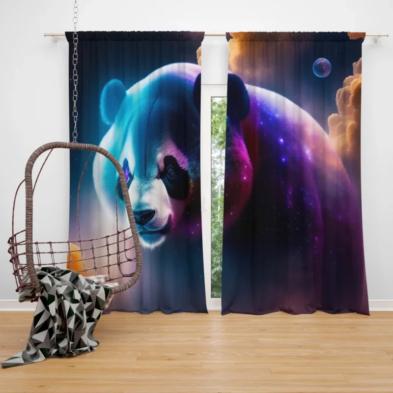 Colorful Panda Portrait Window Curtain