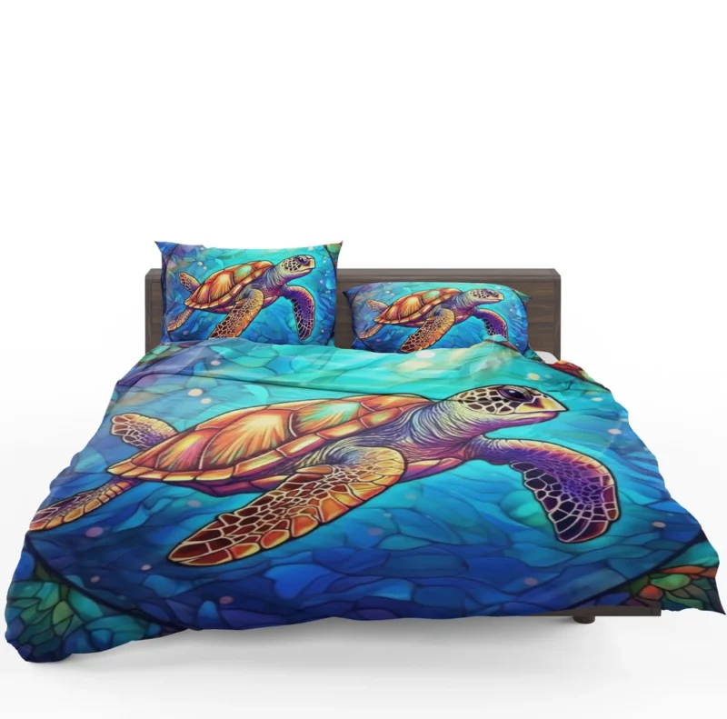 Colorful Sea Turtle with Sea Caption Bedding Set 1