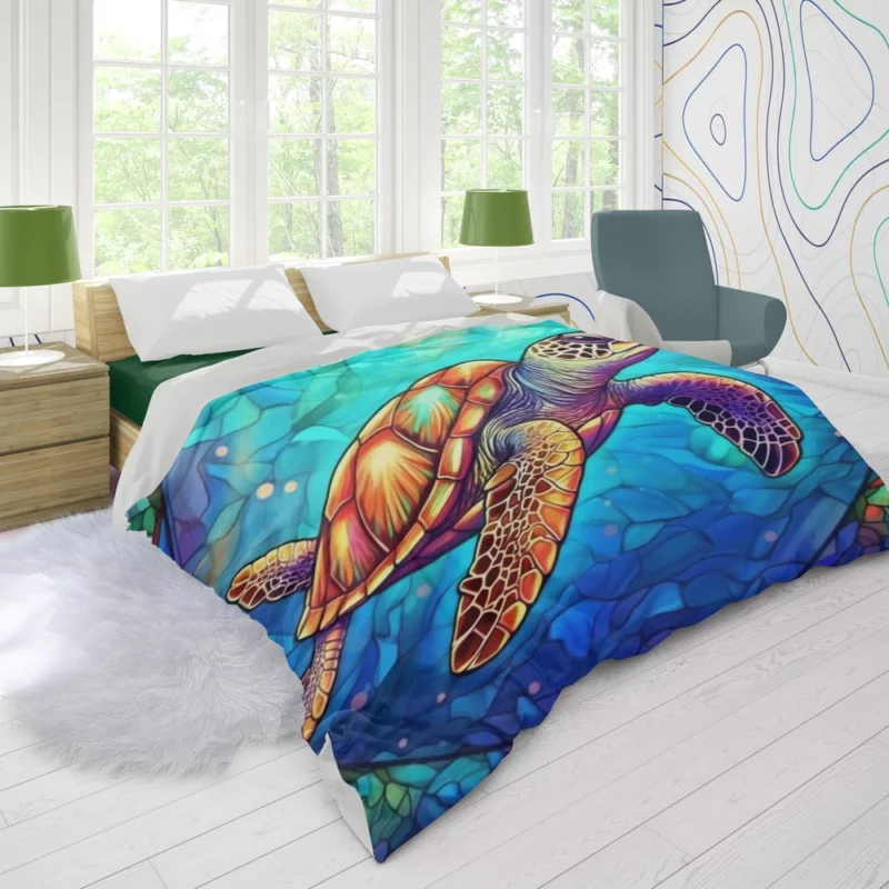 Colorful Sea Turtle with Sea Caption Duvet Cover