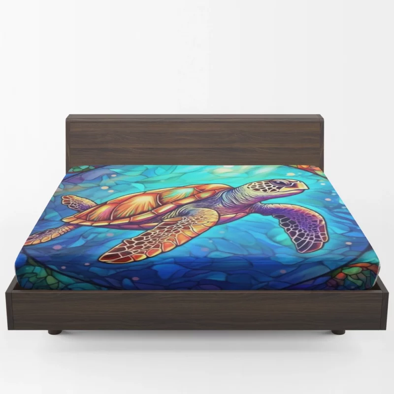 Colorful Sea Turtle with Sea Caption Fitted Sheet 1