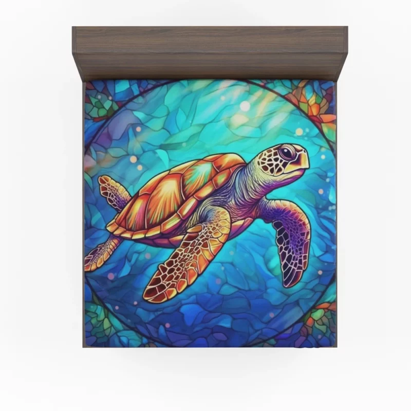 Colorful Sea Turtle with Sea Caption Fitted Sheet