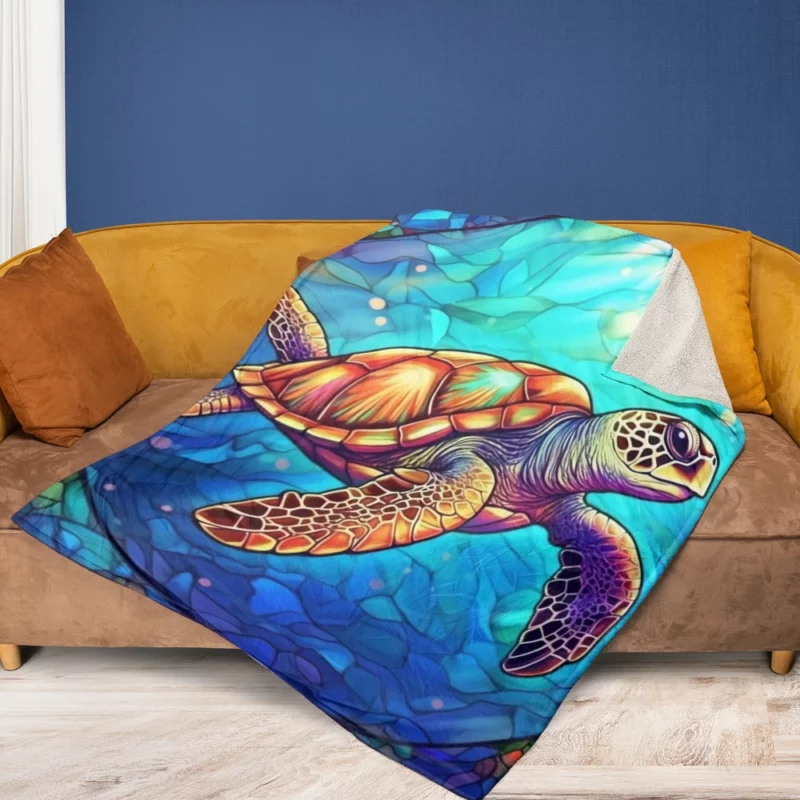 Colorful Sea Turtle with Sea Caption Fleece Blanket 1