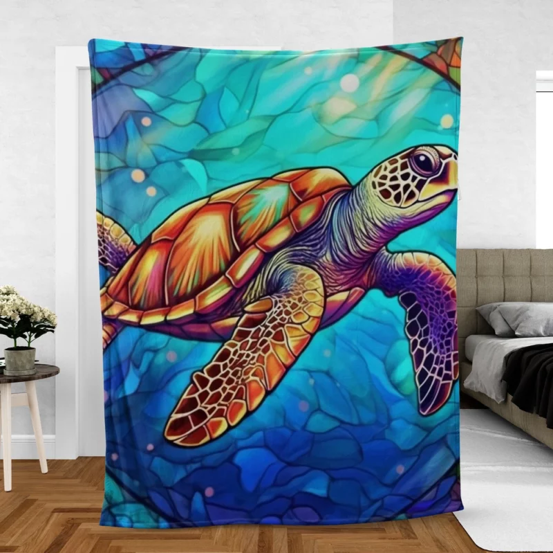 Colorful Sea Turtle with Sea Caption Fleece Blanket