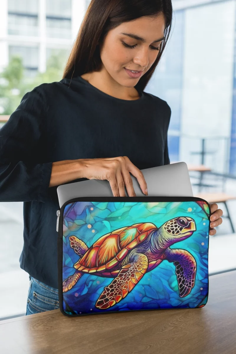 Colorful Sea Turtle with Sea Caption Laptop Sleeve 1