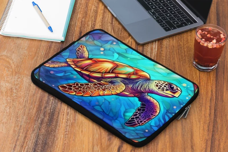 Colorful Sea Turtle with Sea Caption Laptop Sleeve 2