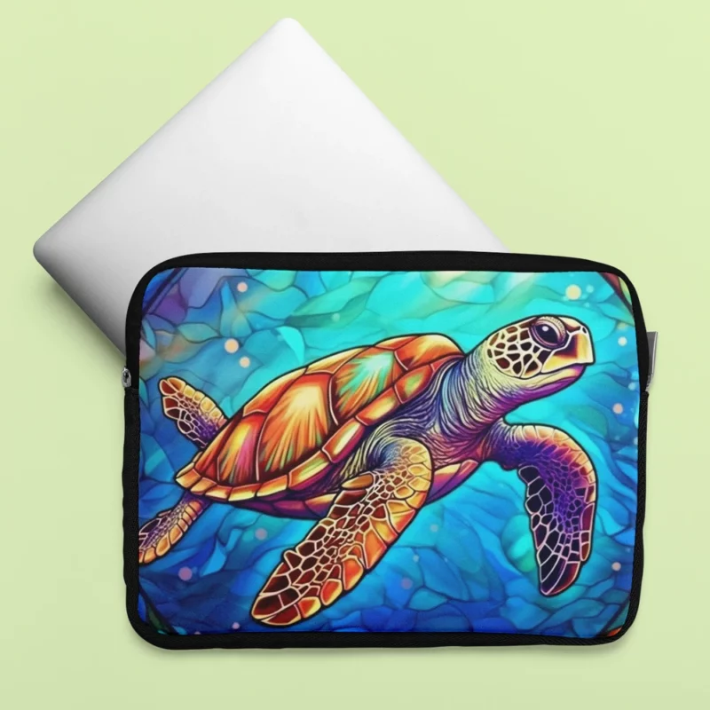 Colorful Sea Turtle with Sea Caption Laptop Sleeve