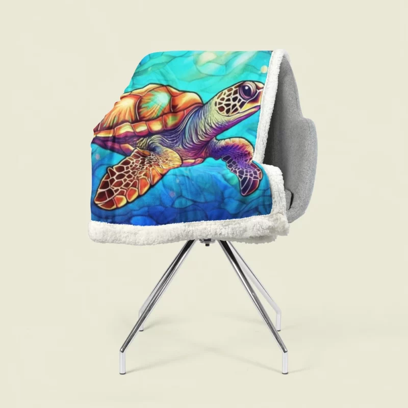 Colorful Sea Turtle with Sea Caption Sherpa Fleece Blanket 1