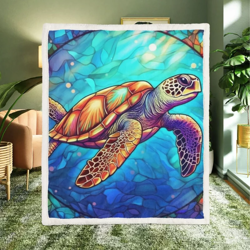 Colorful Sea Turtle with Sea Caption Sherpa Fleece Blanket