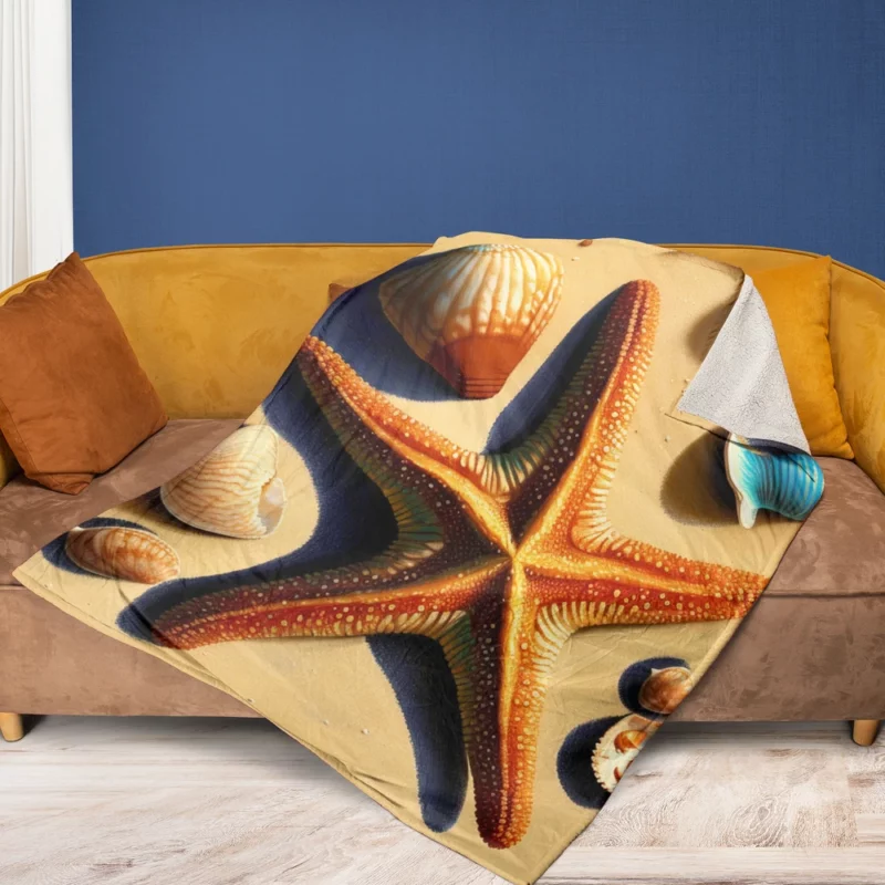 Colorful Starfish on Beach Fleece Blanket 1