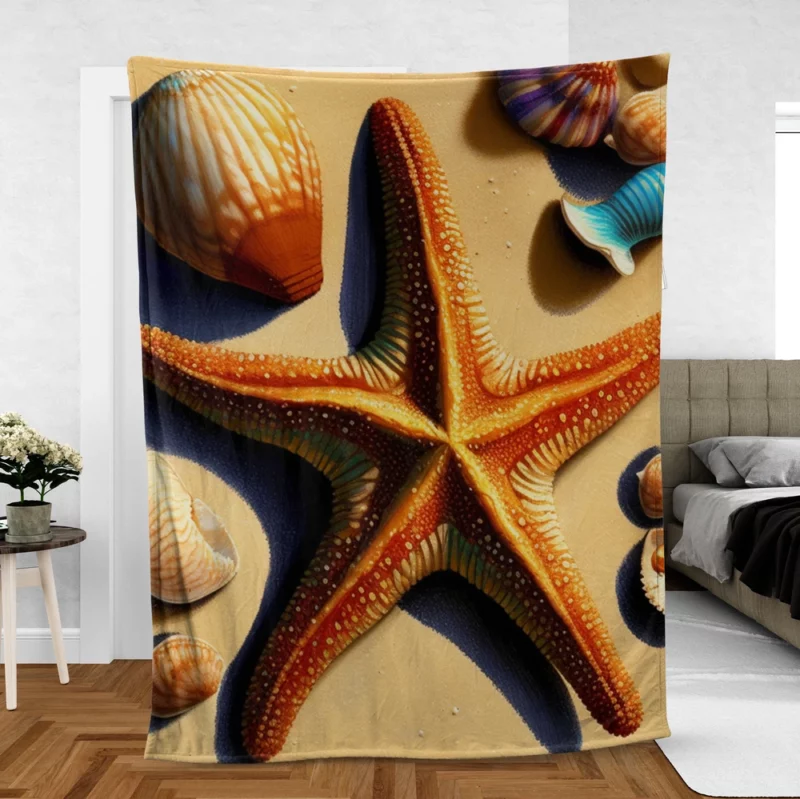 Colorful Starfish on Beach Fleece Blanket