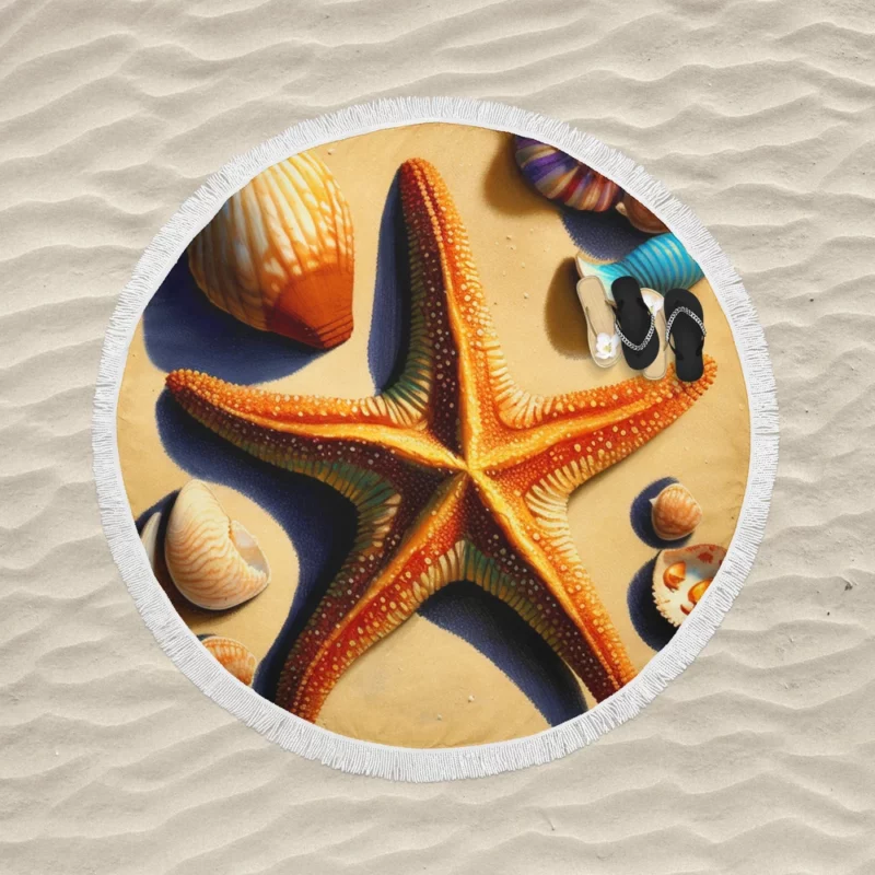 Colorful Starfish on Beach Round Beach Towel
