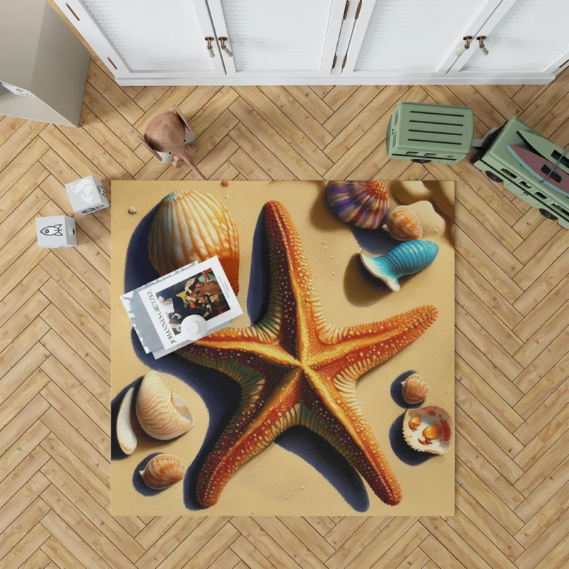 Colorful Starfish on Beach Rug