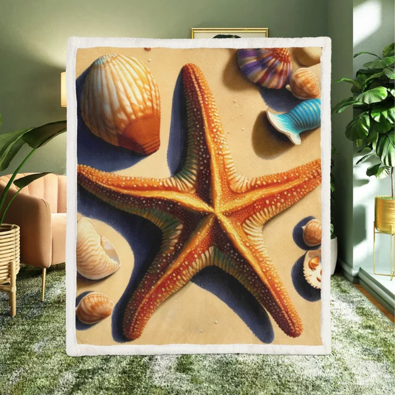 Colorful Starfish on Beach Sherpa Fleece Blanket