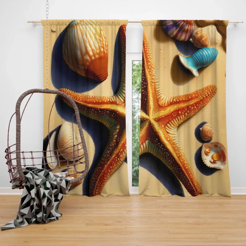 Colorful Starfish on Beach Window Curtain