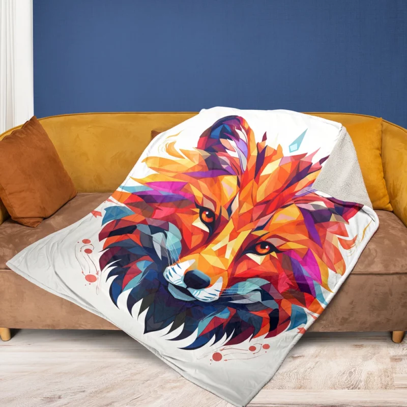 Colorful Wolf Head Artwork Fleece Blanket 1