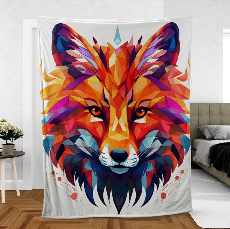 Colorful Wolf Head Artwork Fleece Blanket