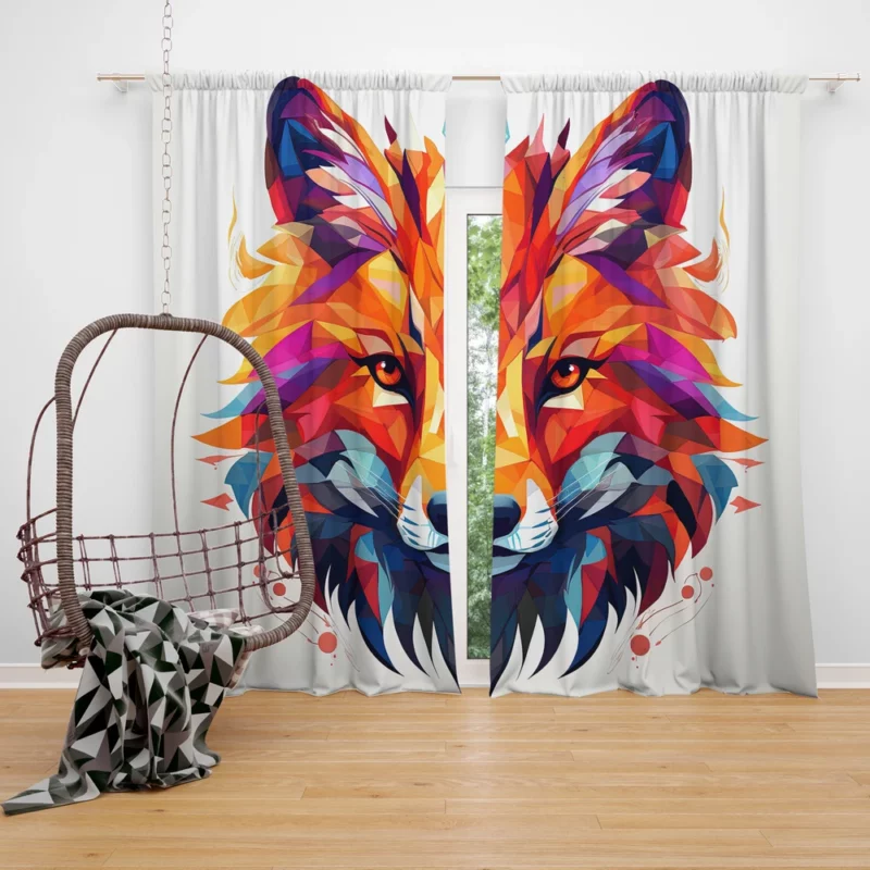 Colorful Wolf Head Artwork Window Curtain