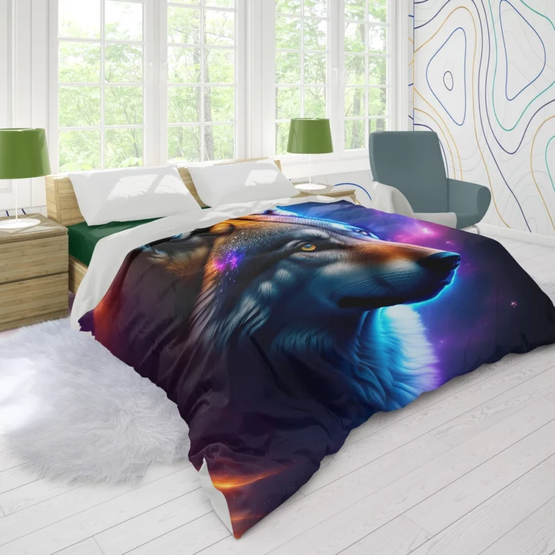 Colorful Wolf on a Blue-Purple Background Duvet Cover