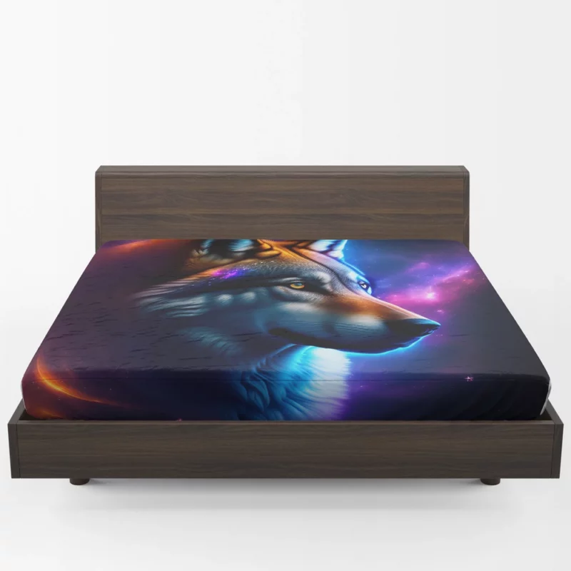 Colorful Wolf on a Blue-Purple Background Fitted Sheet 1