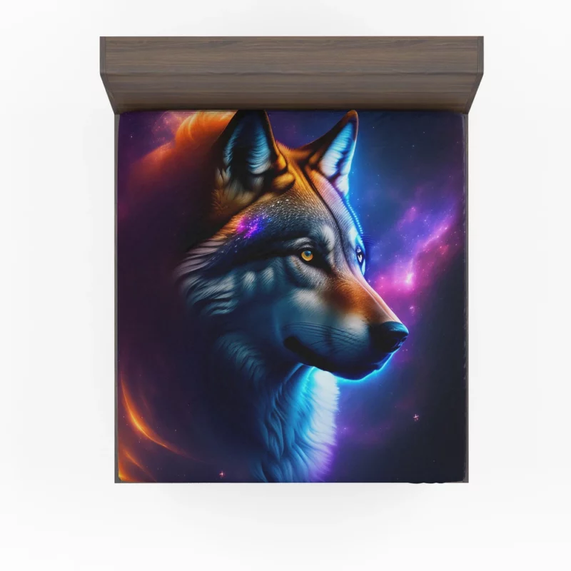 Colorful Wolf on a Blue-Purple Background Fitted Sheet