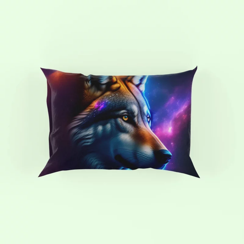 Colorful Wolf on a Blue-Purple Background Pillow Case