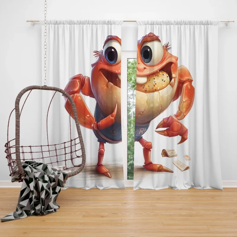 Crab With Beer Drawing Window Curtain