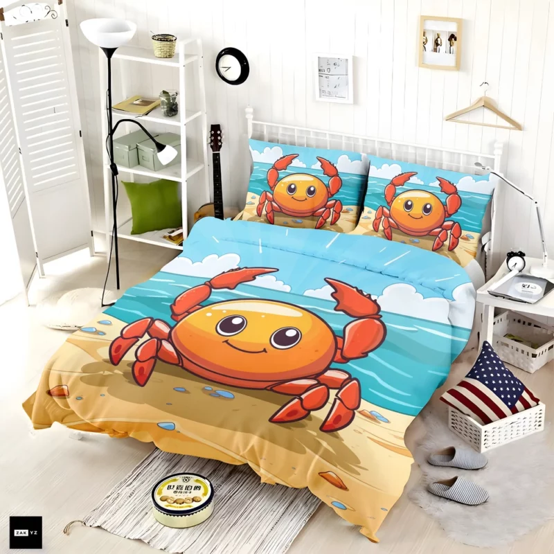 Crab on the Beach AI Art Bedding Set